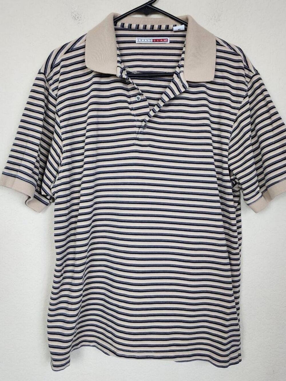 XL Grand Slam Striped Mens Collared Polo Shirt